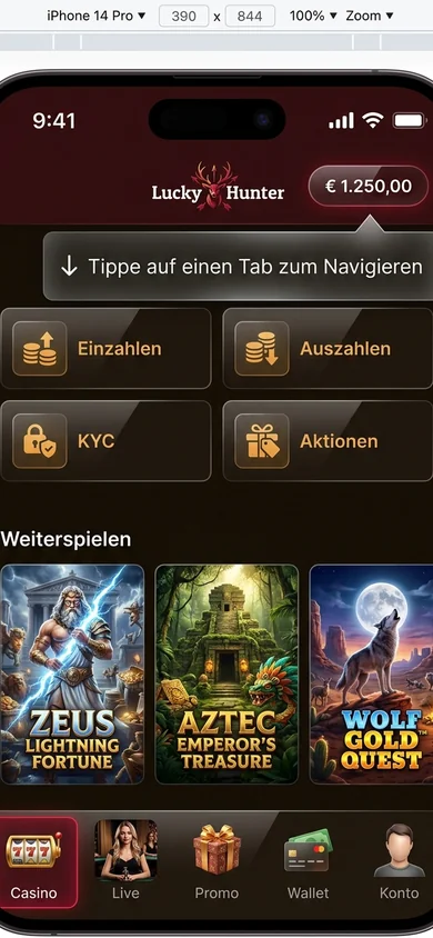 Die Lucky Hunter App nutzen — Login & Navigation – Lucky Hunter